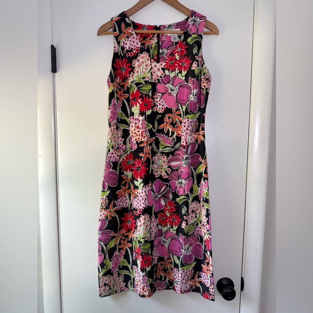 Lilly Pulitzer Vintage Black Market Flower Sleeveless Silk Dress Preppy Floral